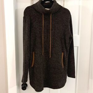 Hailey & Co Womens Brown Cowl Neck Angola Blend Made In USA Tunic Sweater Large